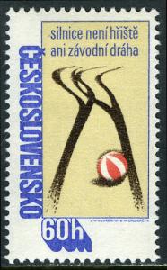 Czechoslovakia 2166, MNH. Road safety. Tire tracks and ball, 1978