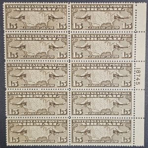 C8 Airmail 15cent block of 10 Mint Never Hinged XF cv