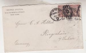 NEW YORK, 1895 cover, George Epstein, Worth St., 5c. pair to Ringenhain, Saxony.