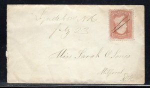 US #65 Lyndeboro NH Hillsboro Co. DPO Manuscript Cancel b590