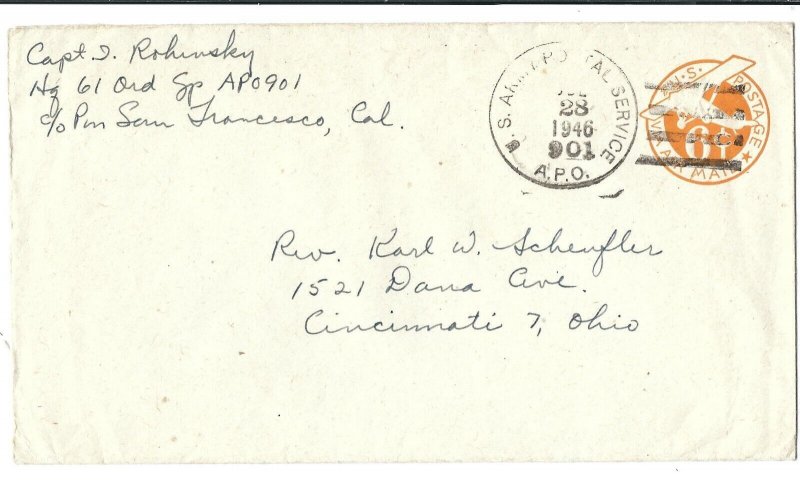 APO 901, Inchon, Korea to Cincinnati, OH 1946 Airmail (M5676)