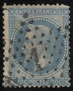 FRANCE 1867 Sc 33  20c Napoleon, used F, Paris Star cancel #1