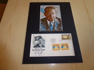 Dag Hammarskjold UN Art Postcard and 1962 USA FDC mount matte size A4