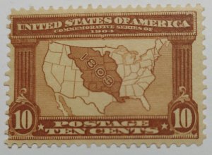 Scott Stamp# 327 - 1904 10¢ Louisiana Purchase Map.  MNH. O.G. SCV $300.00