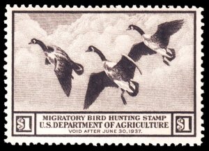 United States Hunting Permit Stamp Scott RW3 (1936) Mint VLH F-VF, CV $150.00 C