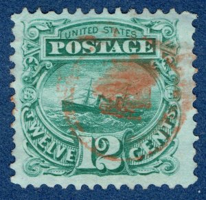 [st7047] USA 1869 Scott#117 used 12¢ green with red Fancy Foreign Mail cancel