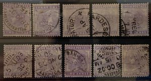 India 1900 QV 2a postmark and shades collection.  Scott 58, SG 116/117