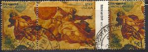 India. FU.Michaelangelo paintings.Se-tenant stip 3 SC664-665