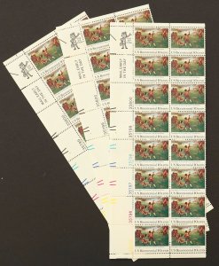 U.S. Mint Stamp Scott #1563 10c Lexington Lot of 3 Plate # Blocks of 16. NH.