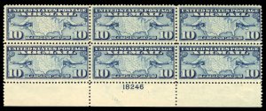 United States, Air Post #C7 Cat$45, 1926 10c dark blue, plate block of six, n...