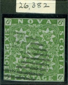 SG 5 Nova Scotia 1851-60. 6d yellow-green. Very fine used. 4 close margins...
