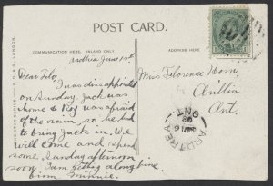 1908 Ardtrea (Simcoe Cty) ONT Split Ring Postmark Post Card