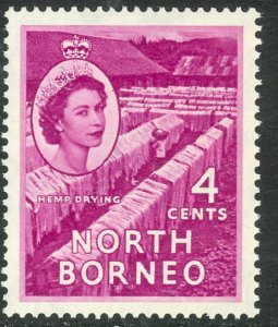 NORTH BORNEO 1954-57 QE2 4c HEMP DRYING Pictorial Sc 264 MLH