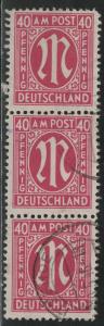 Germany AM Post Scott # 3N15, used, strip of 3