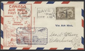 1930 Regina to Saskatoon Sask Flight Cover Roessler Cachet AAMC #3011j