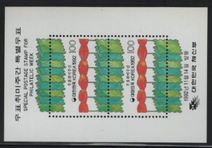 Korea South 1992 MNH Sc 1687a 100w Philatelic Week Souvenir sheet of 2