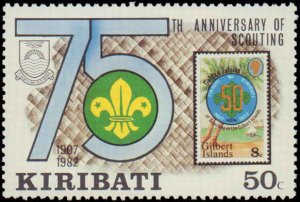 Kiribati #410-413, Complete Set(4), 1982, Scouts, Stamp on Stamp, Never Hinged