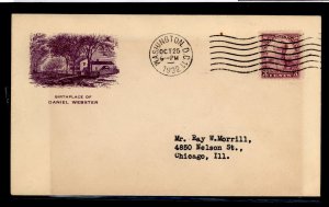 US 725 1932 3c Daniel Webster FDC (2nd day cancel Washington DC) on an unaddressed cover with a rare Gorham cachet