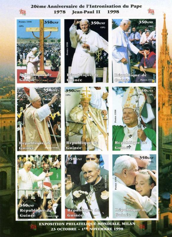 Guinea 1998 POPE JOHN PAUL II Sheet (9) Imperforated Mint (NH)