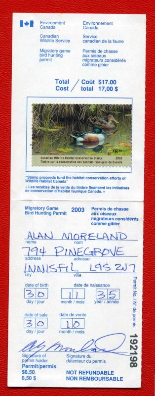 FWH19a - Canada Duck Stamp on License - Northern Shovelers