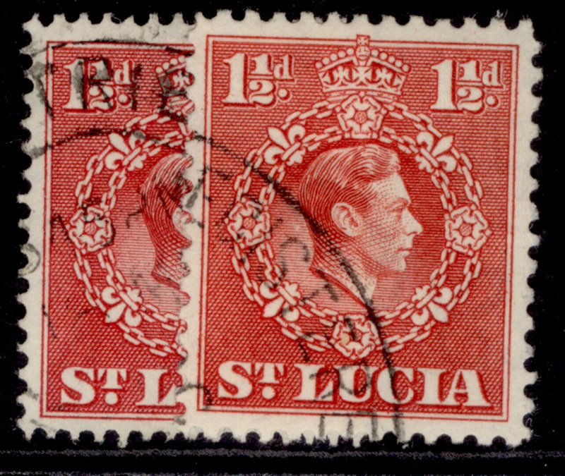 ST. LUCIA GVI SG130 + 130a, 1½d PERF VARIETIES, FINE USED. 