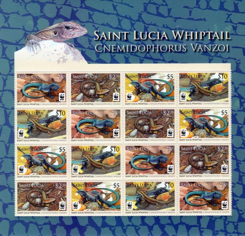 St. Lucia 2008  WWF Whiptail Sheetlet (16v) MNH Sc#1251/1254