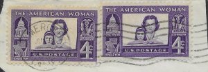 US #1152 used pair on piece. The American Woman - Great post mark,  Nice.