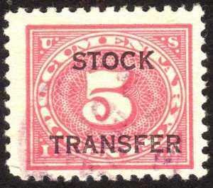 1918, US 5c, Stock Transfer, Used, Double impression error, Sc RD4