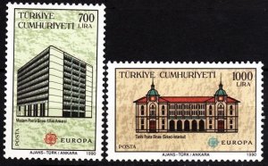 TURKEY 1990 EUROPA: Post Offices, Architecture. Complete set, MNH
