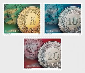Switzerland Schweiz Suisse 2022 Definitives Coins Set of 3 stamps MNH