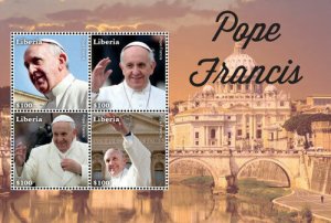 Liberia - 2014 - POPE FRANCIS - Sheet of 4 Stamps - Scott #2913 - MNH