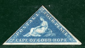 South Africa COGH CAPE TRIANGULAR QV SG4a 4d Blue (1853) Mint Cat £2,000 SBLUE47