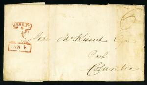 US Stamps Scarce 1828 York, PA Stampless Cover Red Allegorical Figure over Box