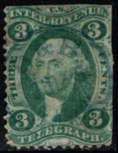 1862-1871 U.S. Revenue Scott #- R19c 3 Cent George Washington Telegraph