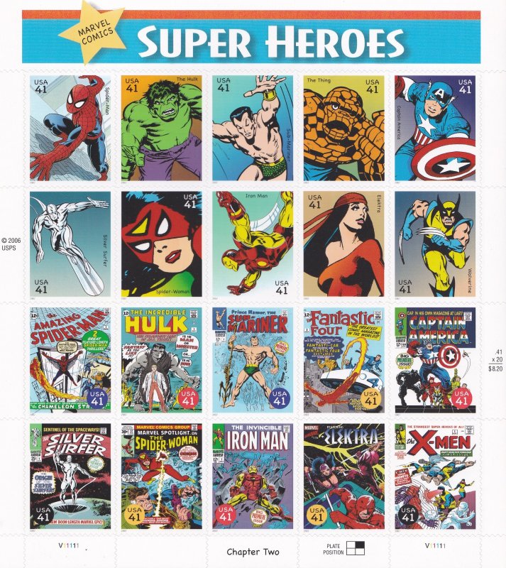 United States # 4159, Marvel Comics Super Heroes, Full Sheet, Mint NH, 1/2 Cat.