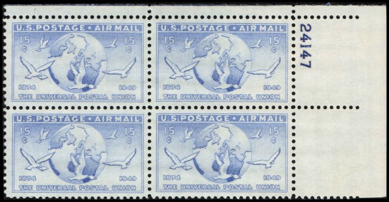 US #C43 GLOBE & DOVES MNH UR PLATE BLOCK #24147