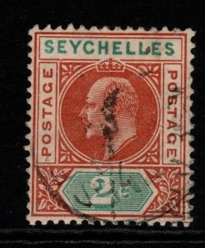 SEYCHELLES SG60a 1906 2c CHESTNUT & GREEN DENTED FRAME FINE USED