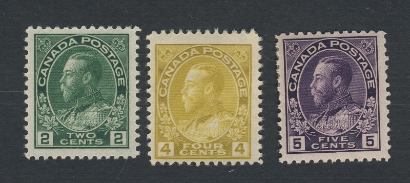 3x Canada WW1 Admiral M Stamps;  #107-2c #110-4c #112-5c Guide Value = $120.00