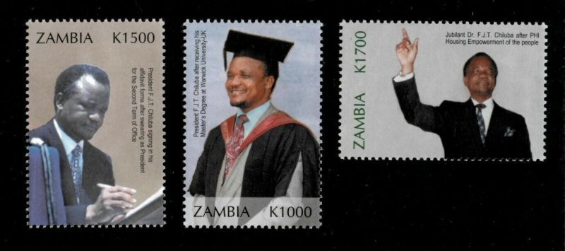 Zambia 2001 - Zambian President Frederick Chiluba - Set of 3v - Sc 961-63 - MNH