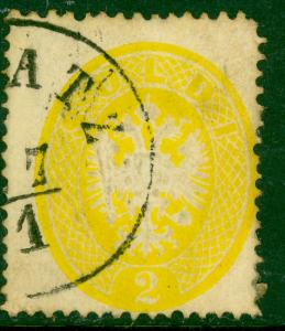 LOMBARDY VENETIA 1863 2s Perf 14 Used in GALATZ TURKEY Sc 15 VFU