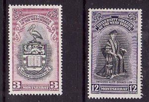 Montserrat 1951 Sc#112/113 UNIVERSITY ISSUE BIRD COAST OF ARMS Set (2) MLH