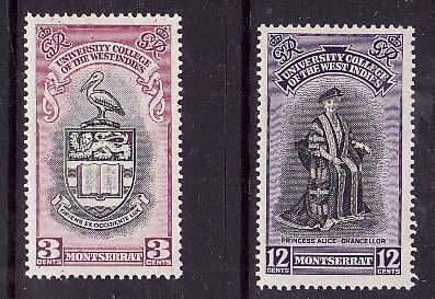 Montserrat 1951 Sc#112/113 UNIVERSITY ISSUE BIRD COAST OF ARMS Set (2) MLH