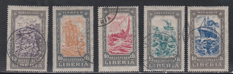 Liberia # F30-34, Registered, Ships, Boats, Used CTO, 1/3 Cat.