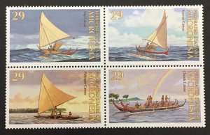 Micronesia 1993 #176a Block of 4, Pacific Canoes, MNH.