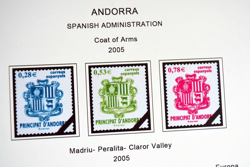 COLOR PRINTED ANDORRA [SPANISH] 1875-2020 STAMP ALBUM PAGES (66 illustr. pages)