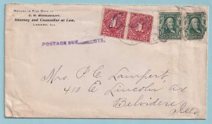 UNITED STATES POSTAGE DUE COVER LAW OFFICE BELVIDERE ILLINOIS 1906