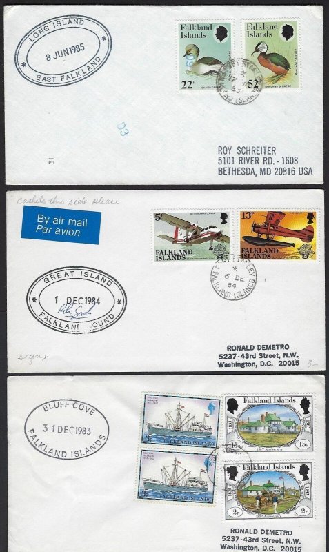 FALKLAND ISLANDS 1980s SIX COVERS POSTED FROM 6 DIFFERENT ISLANDS BLUFF COVE GRE