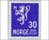 Norway Used NK 207   Posthorn and Lion III (wmk) 30 Øre Ultramarine