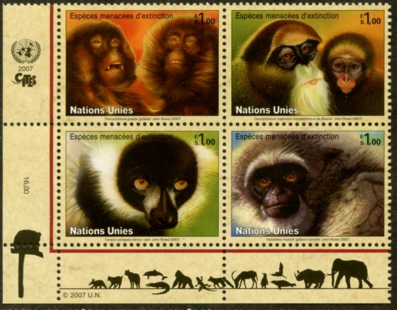 UNITED NATIONS Sc# NY 925-8 GE 465-8 VI 388-91  2007 Endangered Species BL4 MNH