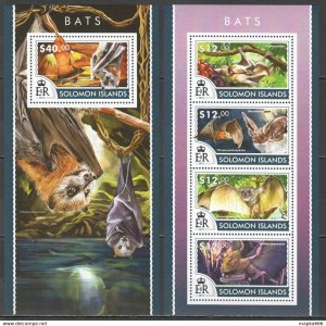 2015 Solomon Islands Bats Fauna Wild Animals #3147-51 1+1 ** Ls436